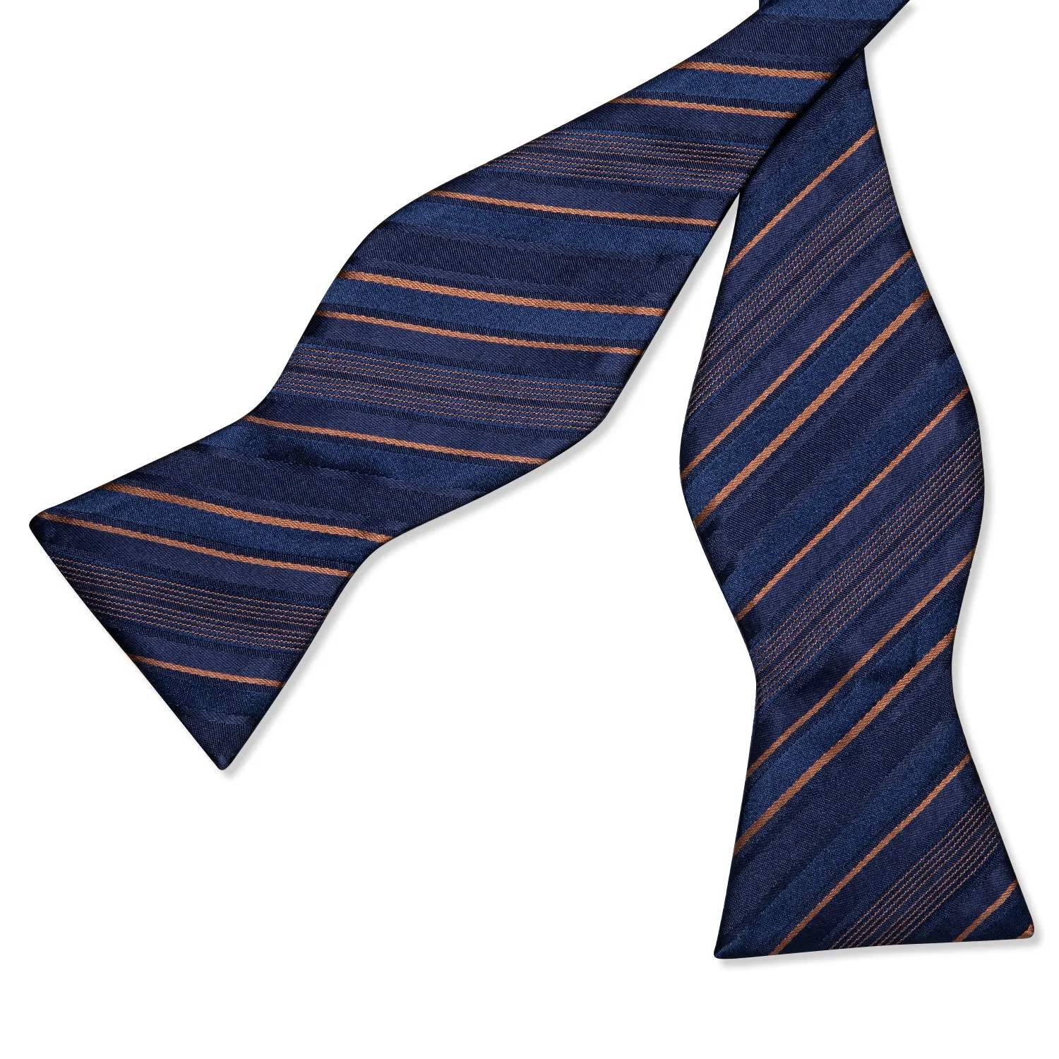 Navy-Blue Golden Striped Self-Bowtie Pocket Square Cufflinks Set