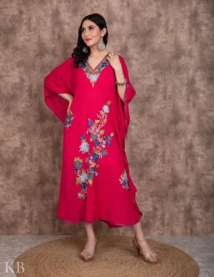 Neel Posh Pink Embroidered Summer Cotton Kaftan