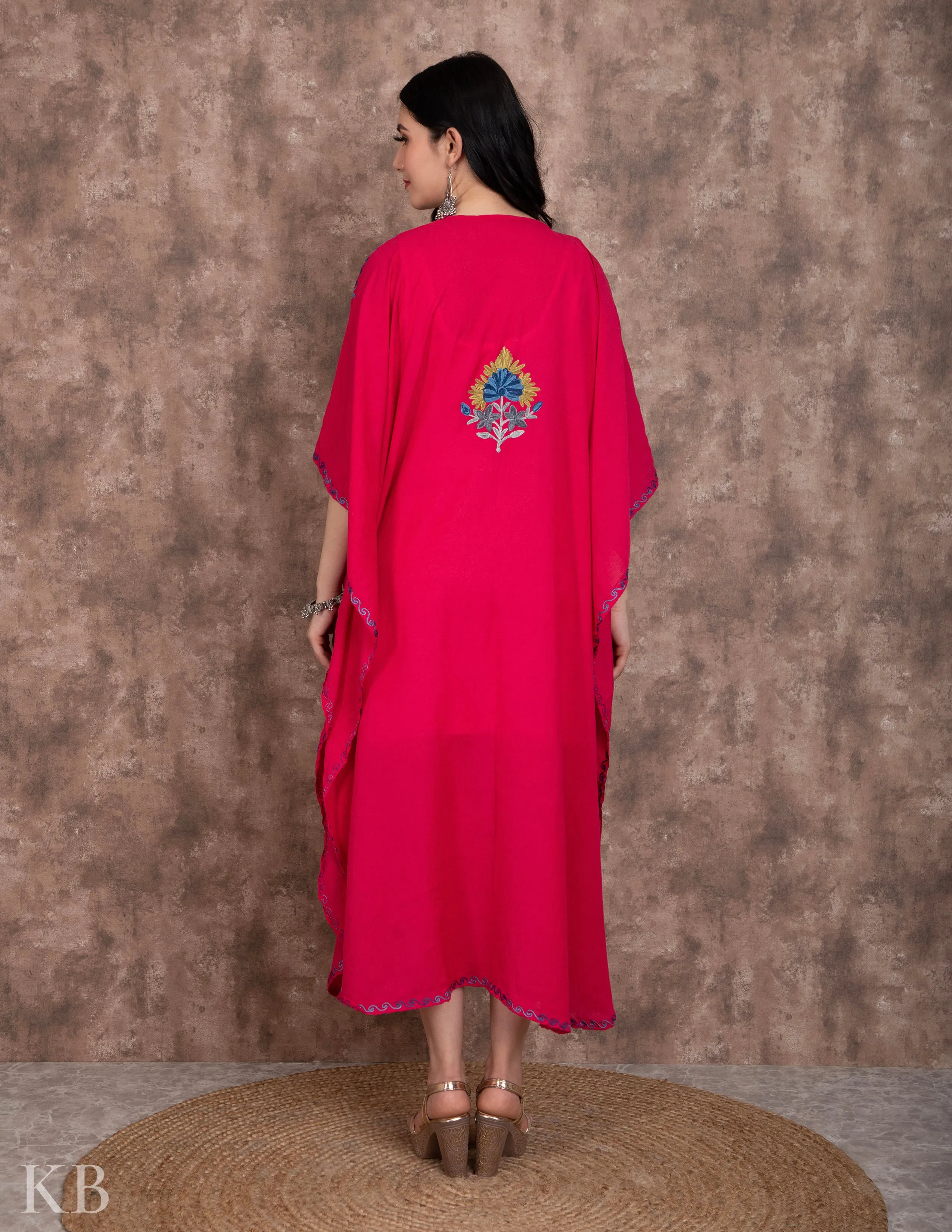 Neel Posh Pink Embroidered Summer Cotton Kaftan