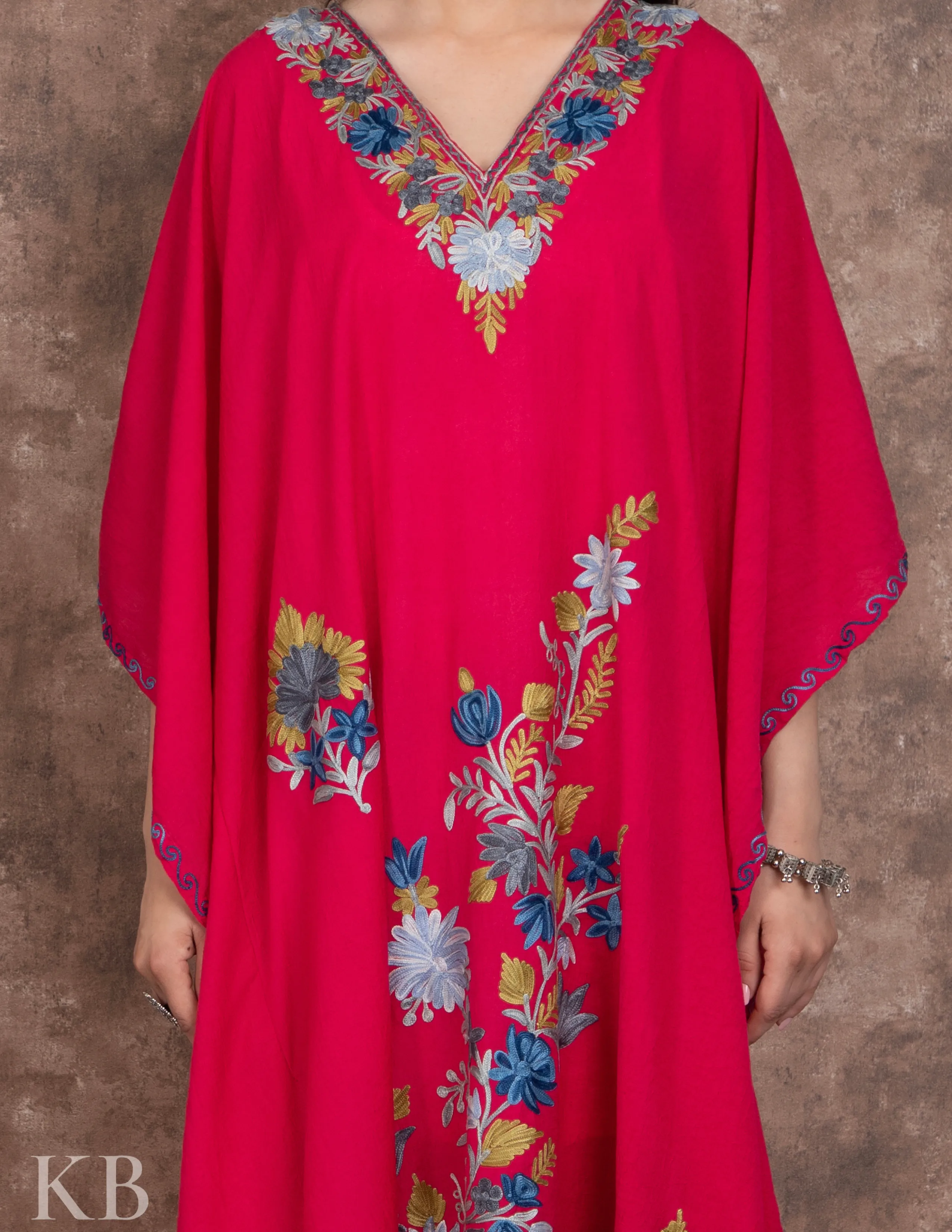 Neel Posh Pink Embroidered Summer Cotton Kaftan