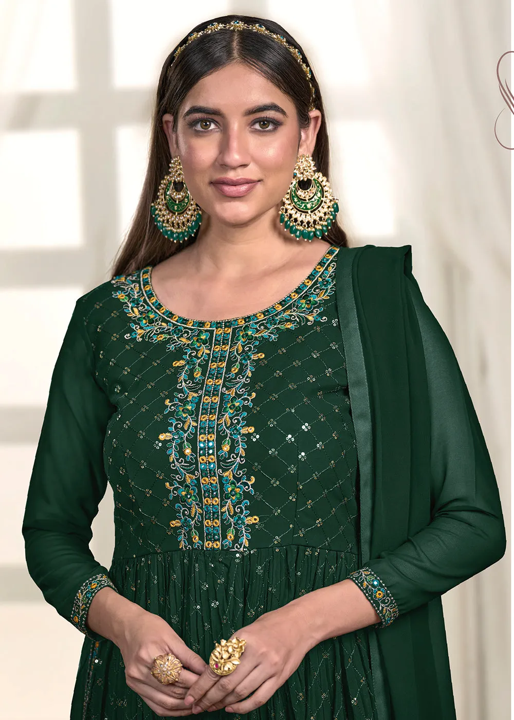 Nyra Cut Style Appealing Green Festive Palazzo Suit