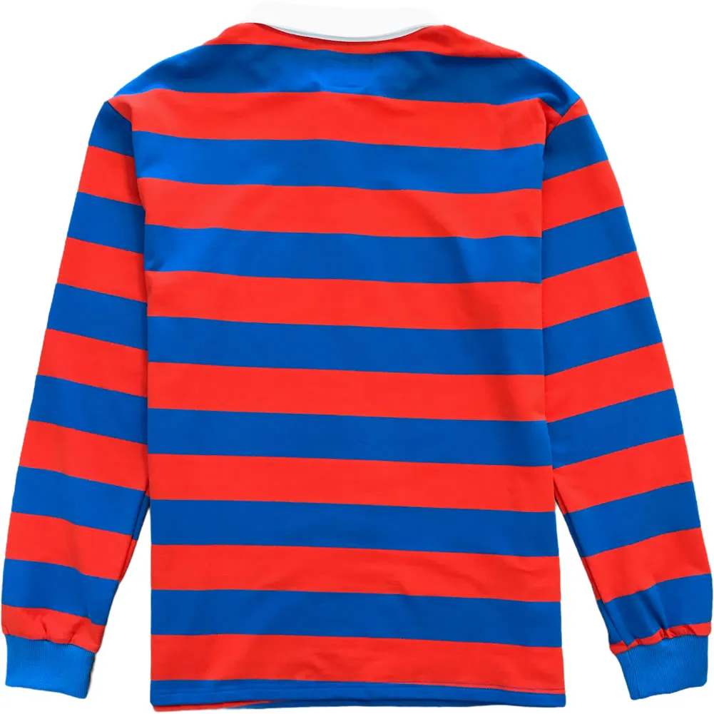 Orange And Blue Striped Mens Long Sleeve Rugby Shirt