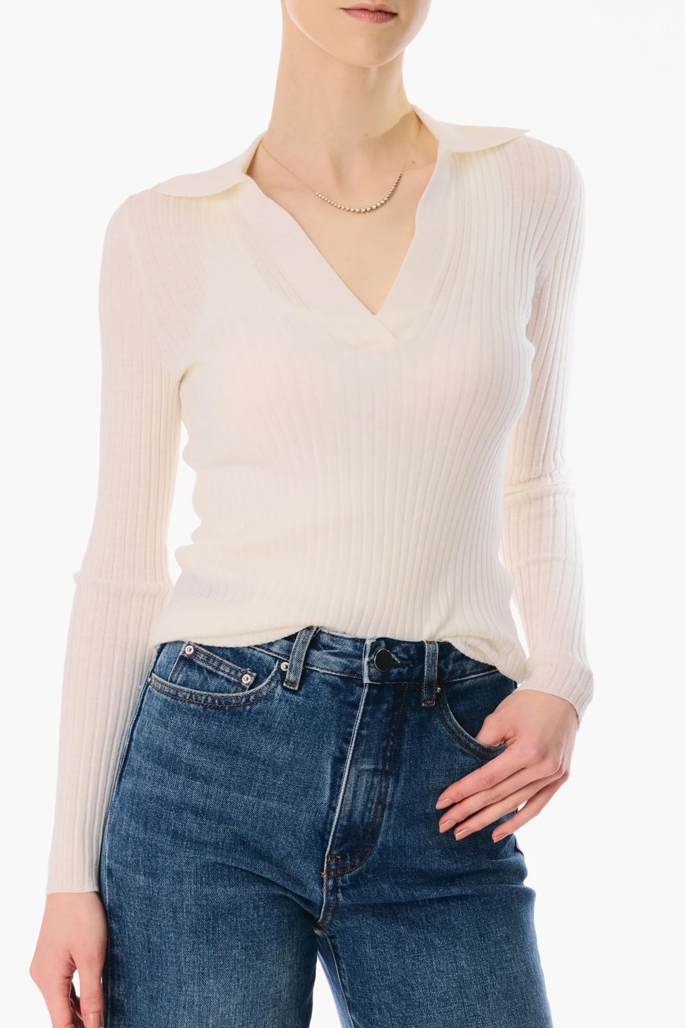 PANDORA V neck wool top (Milk)