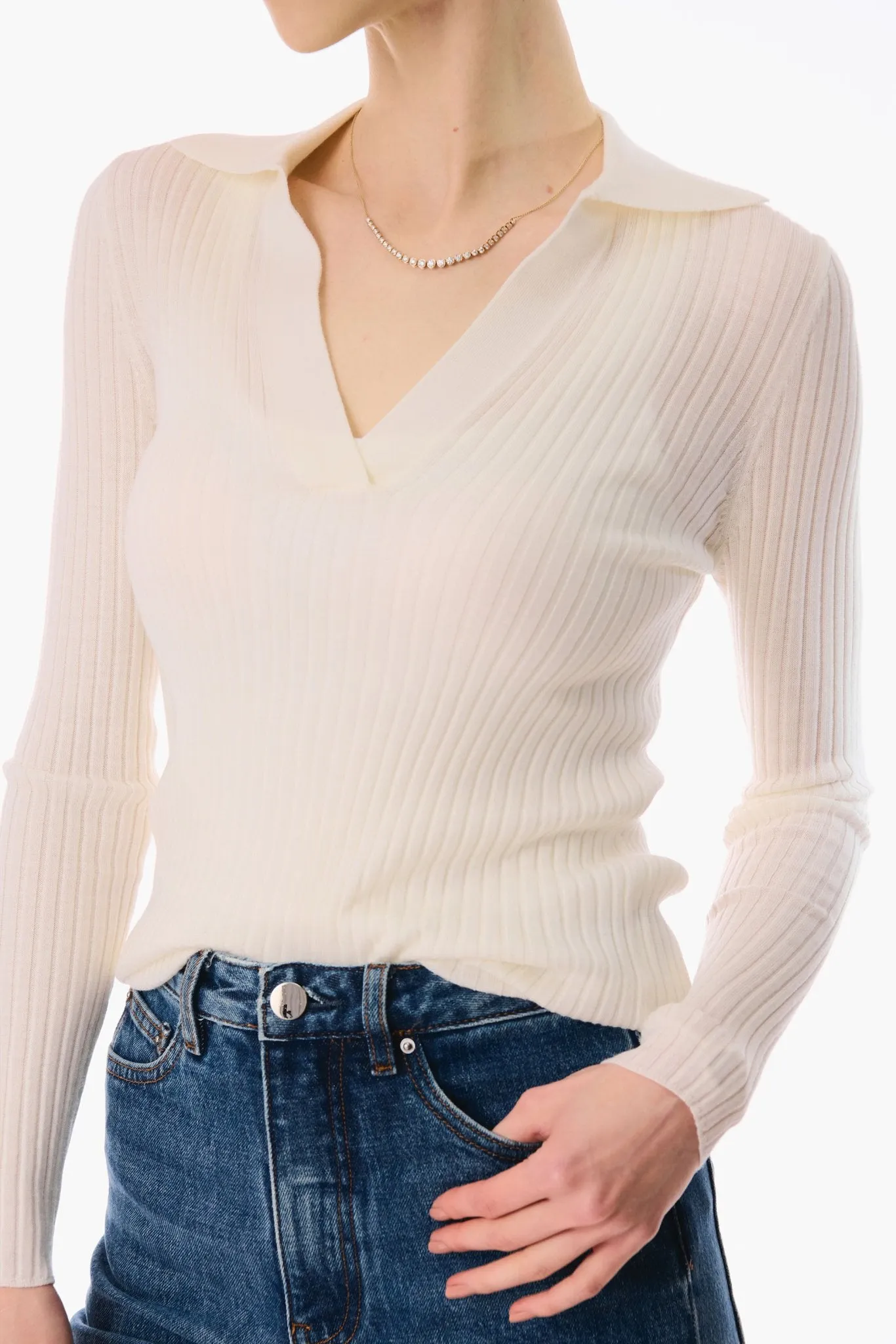 PANDORA V neck wool top (Milk)