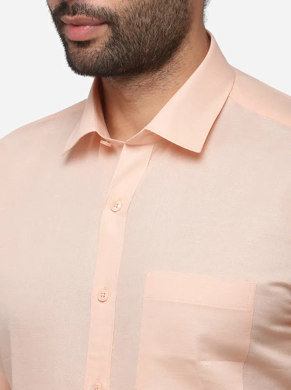 Peach Solid Regular Fit Formal Shirt | JadeBlue