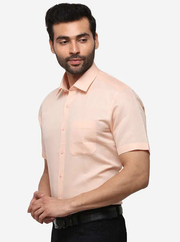 Peach Solid Regular Fit Formal Shirt | JadeBlue