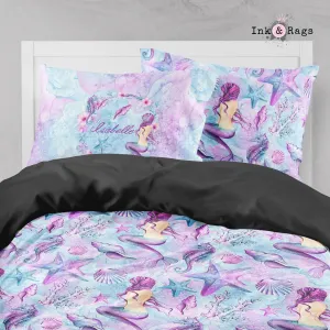 Personalized Purple Watercolor Mermaid Big Kids Bedding Collection