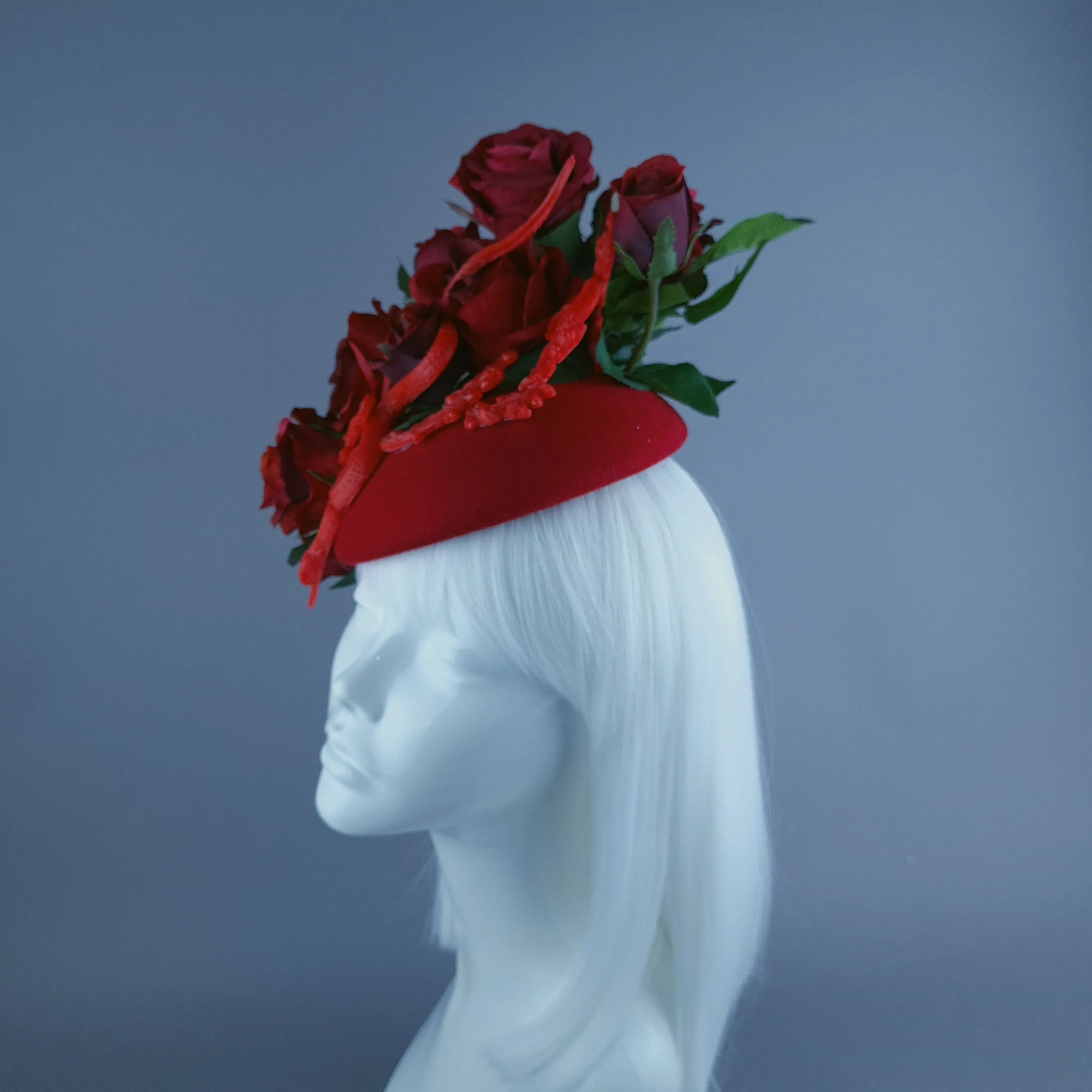 "Rhodanthe" Red Rose, Snake & Filigree Fascinator Hat