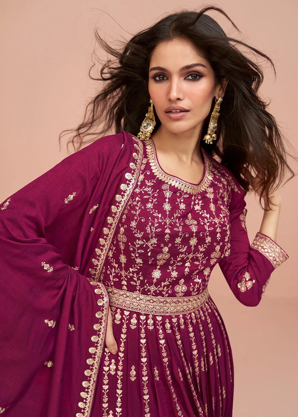 Rani Pink Wedding Wear Silk Trendy Palazzo Suit