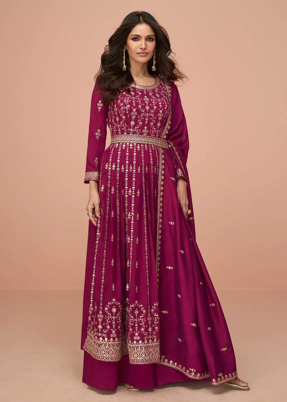 Rani Pink Wedding Wear Silk Trendy Palazzo Suit