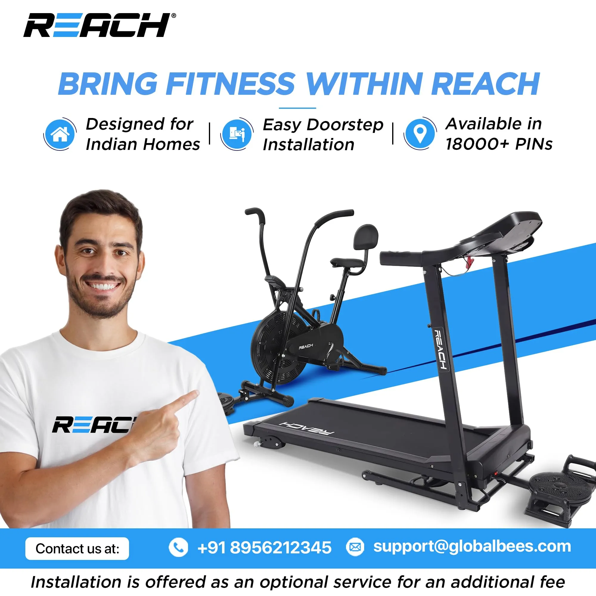 REACH Jogger Pro 2HP Peak DC Motorized Foldable Treadmill for Home Use | Max Speed 14 Km/H & User Wt. 110 Kg | Running Machine for Home Gym with LCD Display & Bluetooth | Heart Rate & Pulse Sensor