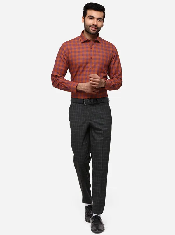 Rust & Blue Checked Regular Fit Formal Shirt | Greenfibre