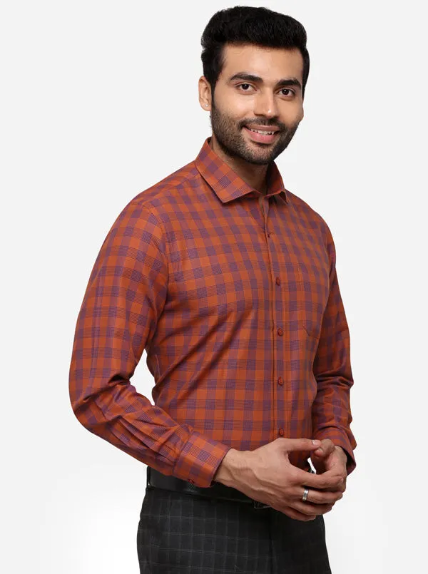 Rust & Blue Checked Regular Fit Formal Shirt | Greenfibre