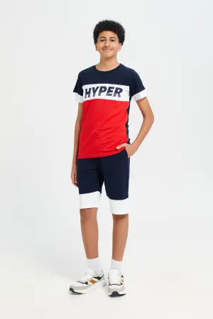 Senior Boys Navy And Red Hyper Print Casual Set (2 Piece)