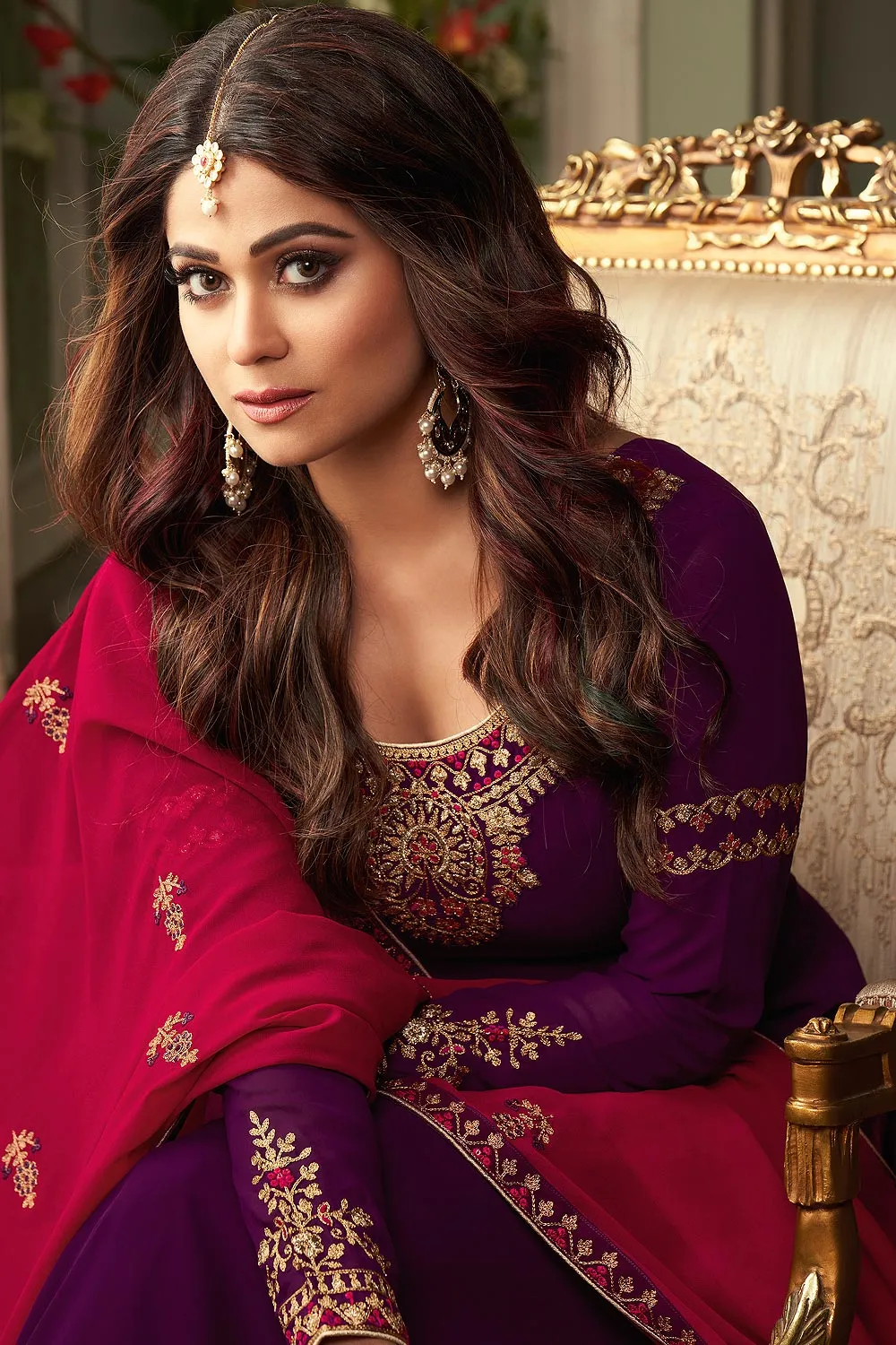 Shamita Shetty Purple & Pink Georgette Palazzo Suit