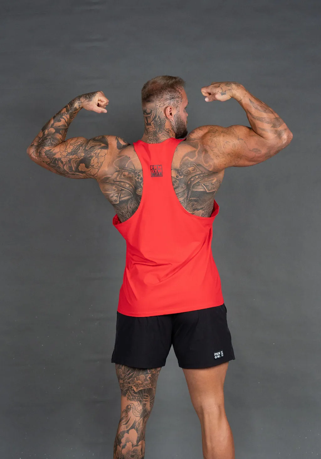 Shred Cuts | Men's Gym Stringer Singlet | Red