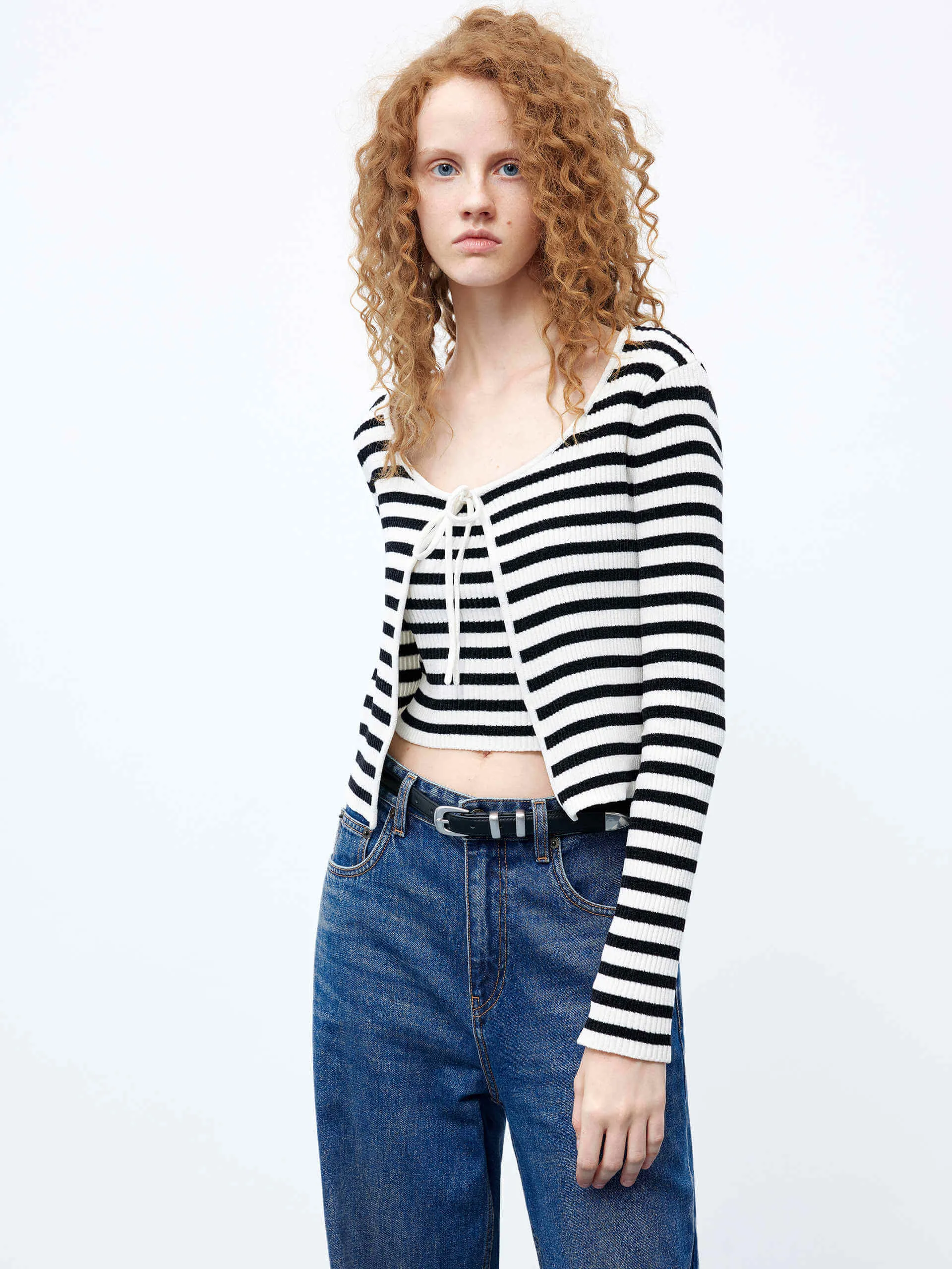 Striped Crop Cardigan Set