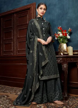 Stunning Grey Chinon Trendy Palazzo Salwar Suit