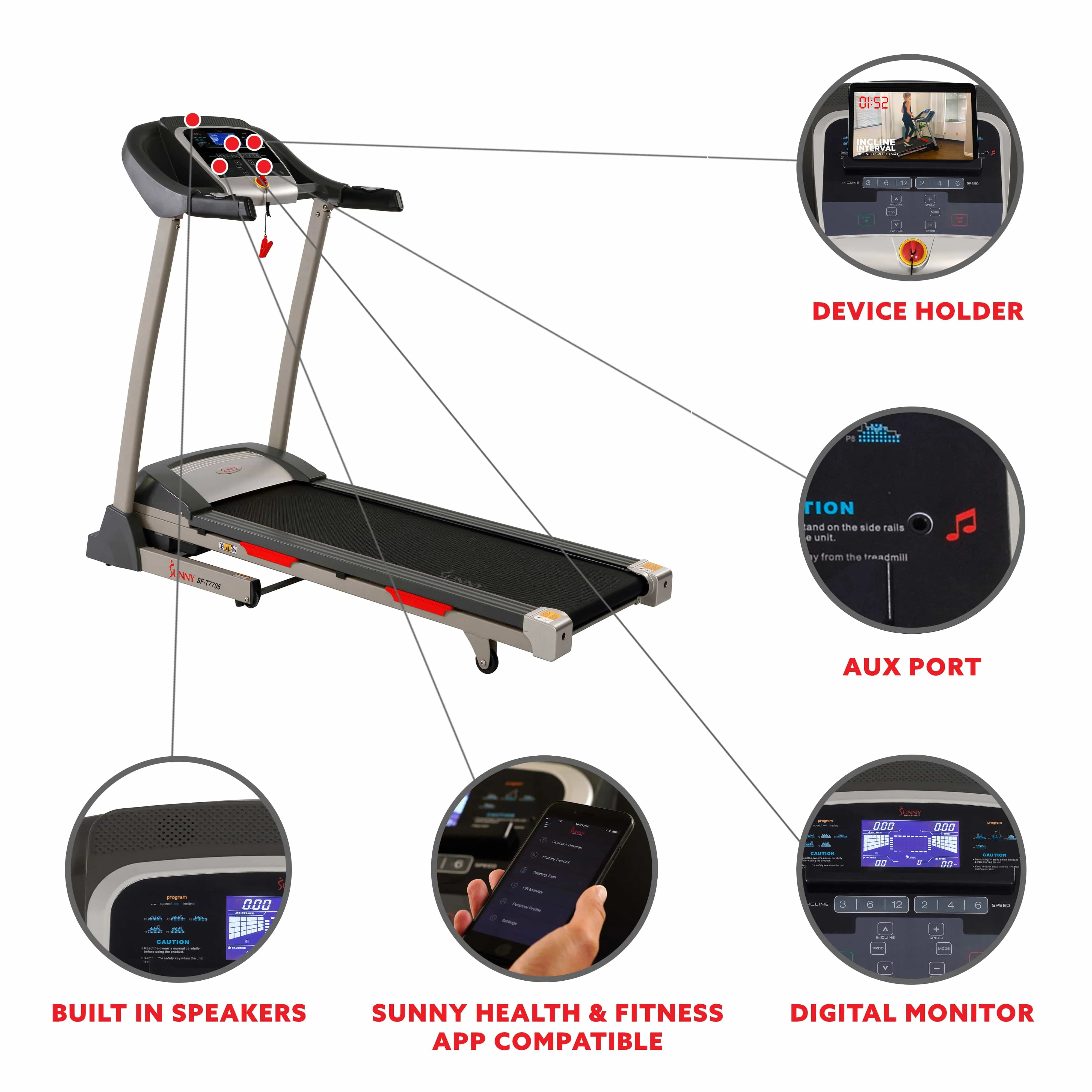 Sunny Health & Fitness Treadmill with Auto Incline - SF-T7705