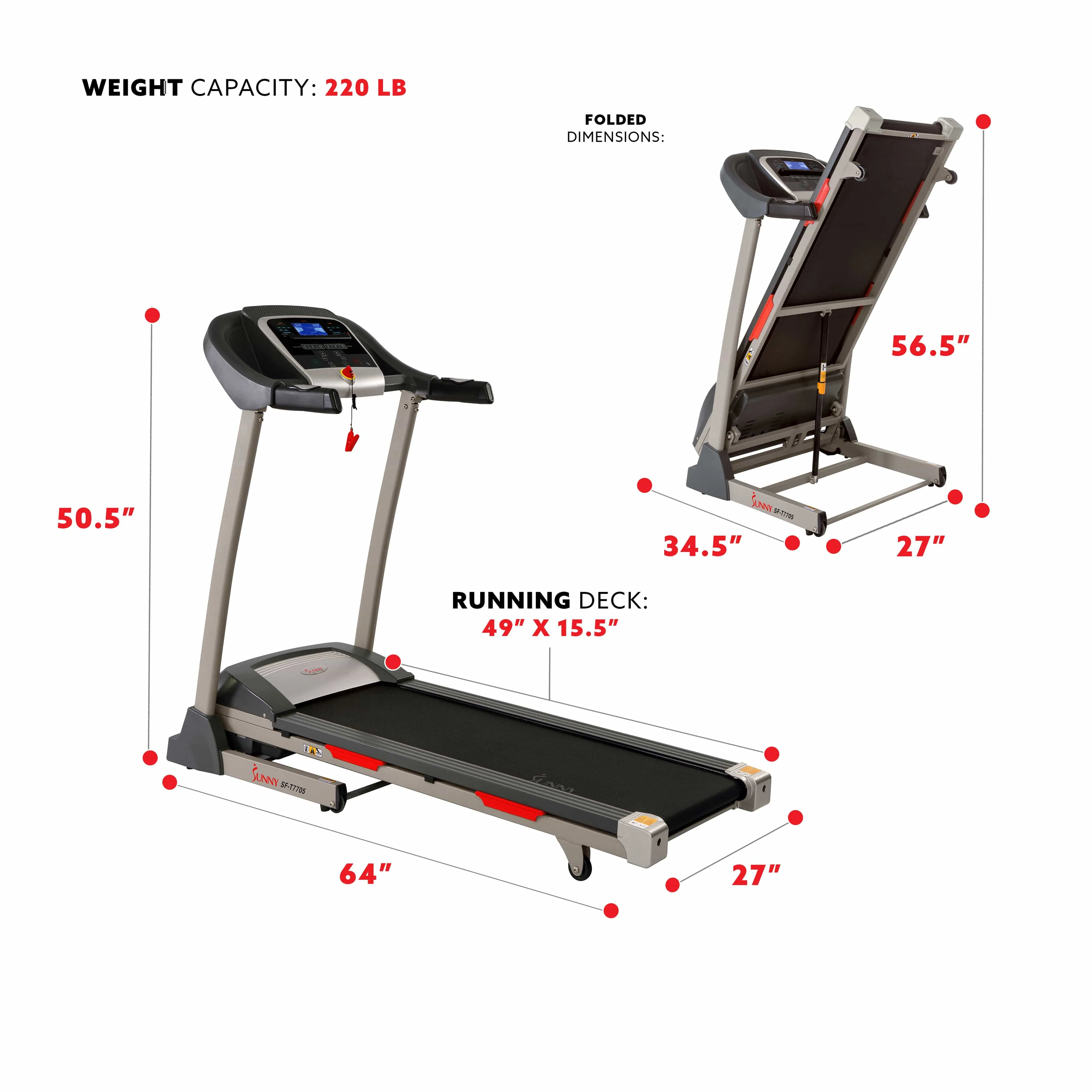 Sunny Health & Fitness Treadmill with Auto Incline - SF-T7705