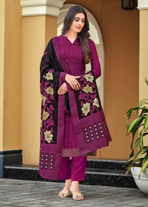 Swarovski Embroidered Sober Magenta Pant Salwar Suit